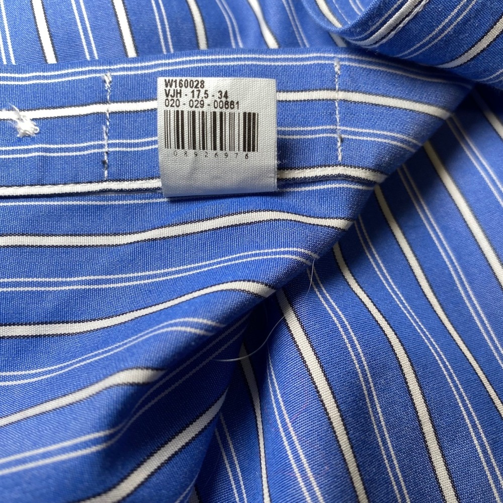 Jos A Bank Traveler Lot 3 Dress Shirts 17.5 34 Blue Check Stripe Cotton - Picture 9 of 16